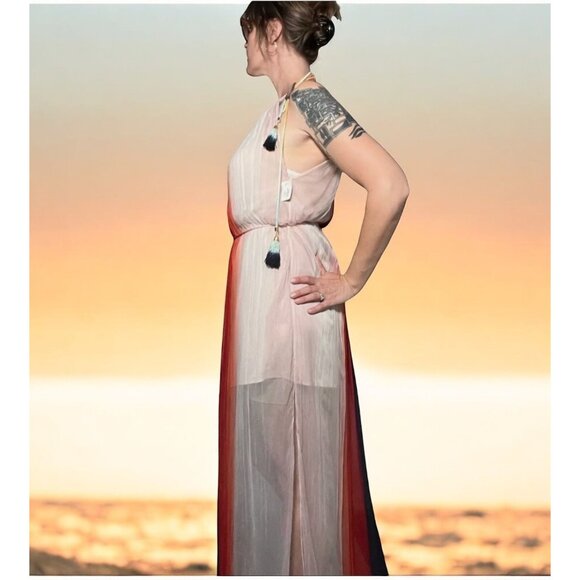 NWT Karina Grimaldi REVOLVE Brava One Shoulder Maxi Dress Sheer Multicolor M - Picture 13 of 16